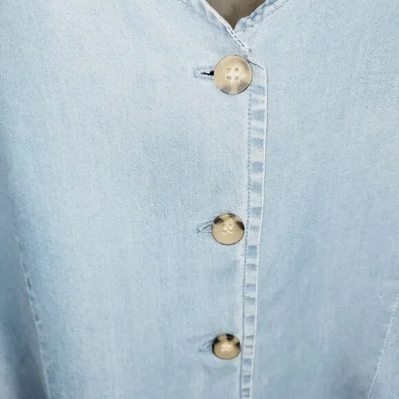 1511 Inc Top Woman XLarge Blue Chambray Fitted Tie Sleeve V-Neck Casual Boho Y2K - Picture 4 of 14